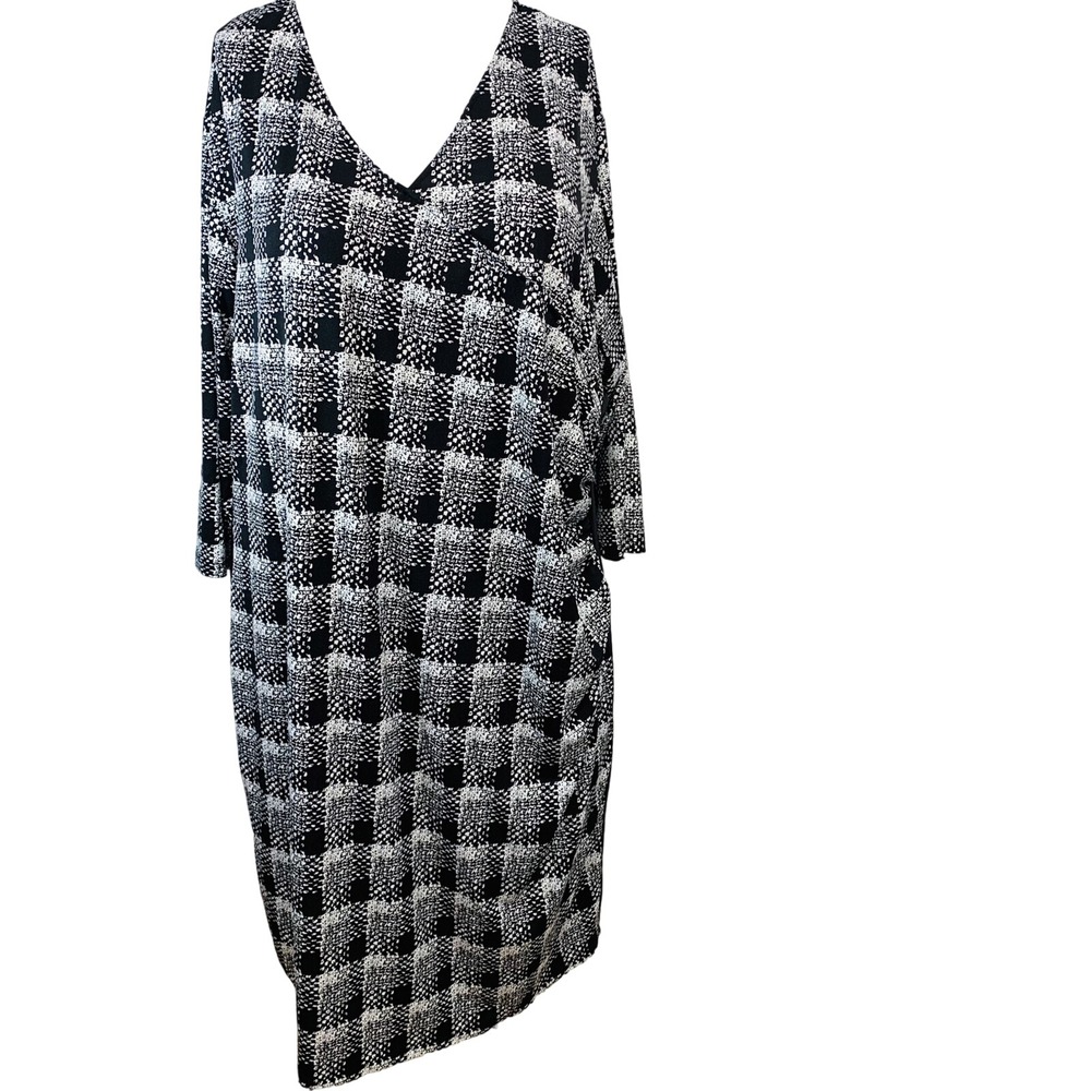 Just My Size Midi Dress 4X Stretch  Knit‎ Sheath Ruching Black White Work Casual